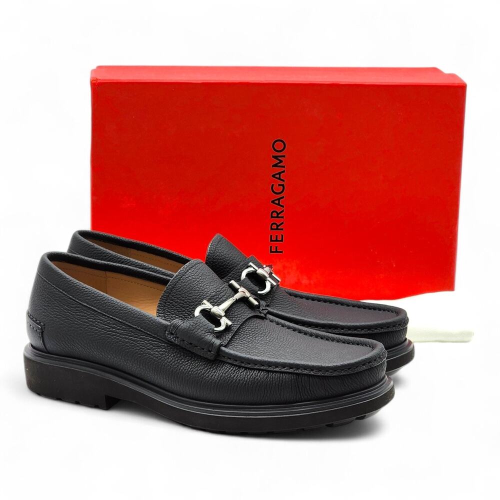 Salvatore Ferragamo Glasgow Calfskin Leather Loafers 7.5 EE US 8.5 Black $950